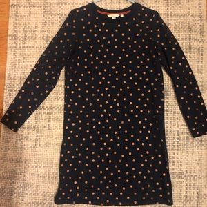 Boden Navy and Gold Polka Dot Sweatshirt Dress